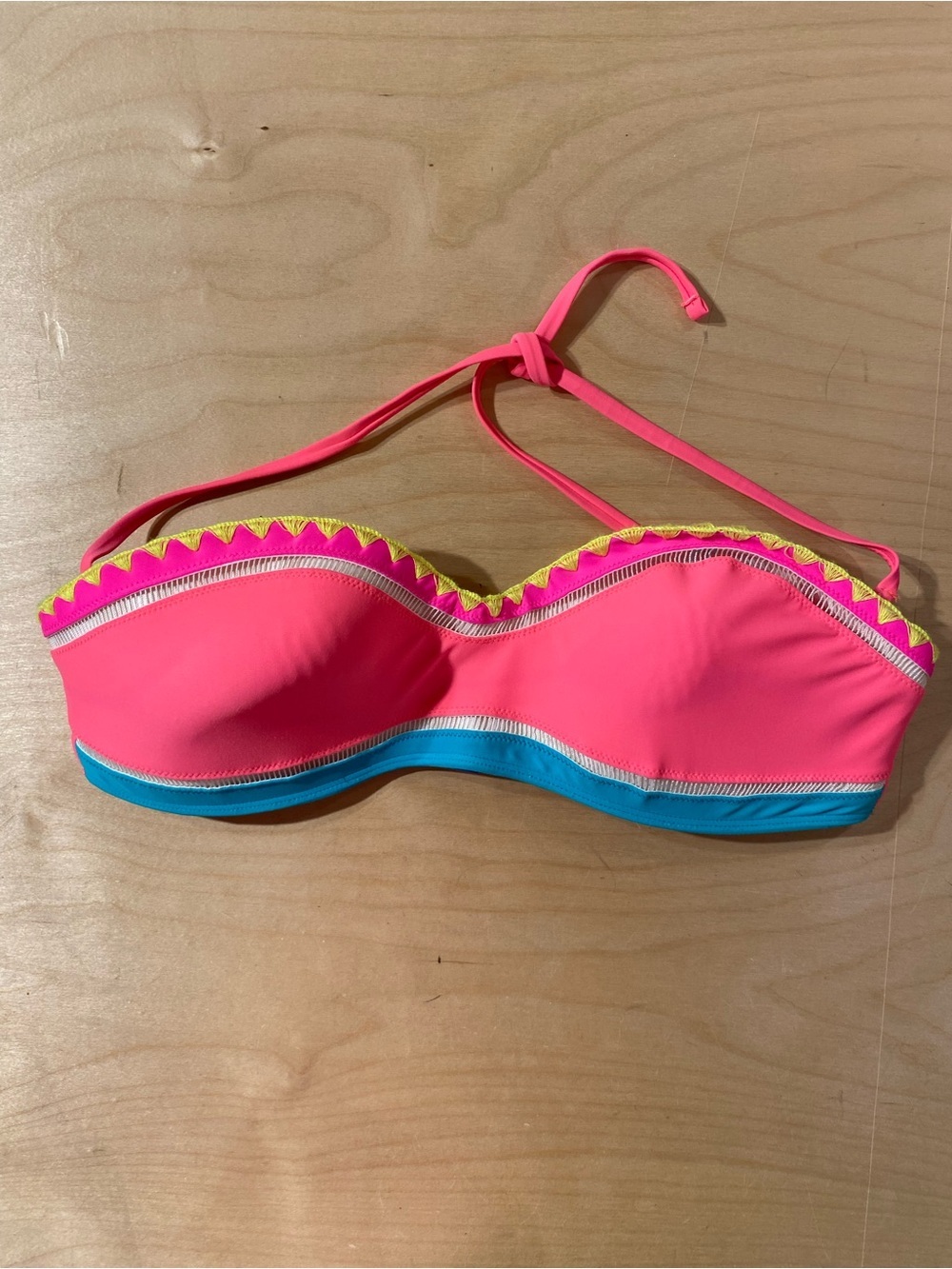 OP Neon Pink Bandeau Bikini Top with Yellow Trim and Blue Band XL (15-17) (SC)